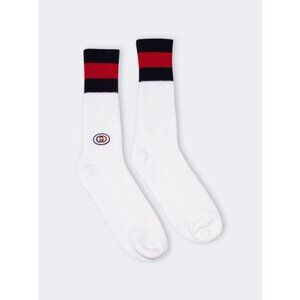 NWT GUCCI SOCKS WHITE WEB GG BLUE RED Classic 727352 Sz M
